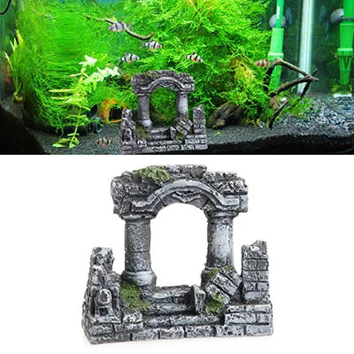 Ruinen des künstlichen Schlosses Aquarium Antike römische Säule Europäische Burgverzierung für Aquarien Reptilienkastenlandschaft