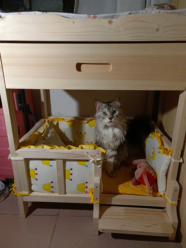 Letto principessa in legno massello a 2 strati per animali domestici Forniture universali per cani e gatti Comodo nido per cani traspirante Comoda scala da arrampicata