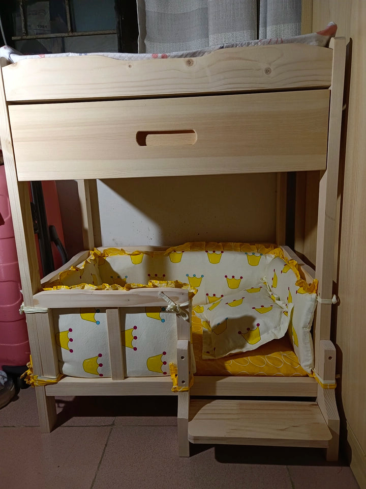 Letto principessa in legno massello a 2 strati per animali domestici Forniture universali per cani e gatti Comodo nido per cani traspirante Comoda scala da arrampicata