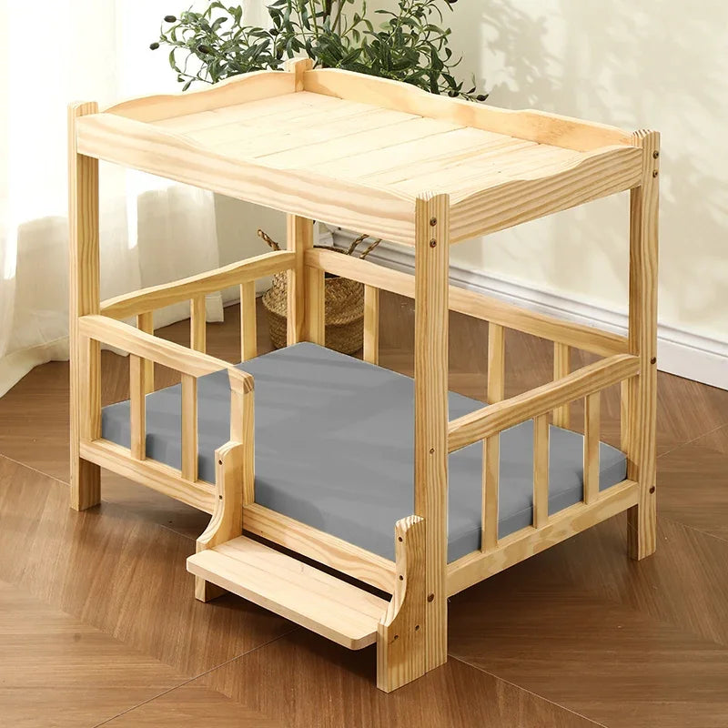 Letto principessa in legno massello a 2 strati per animali domestici Forniture universali per cani e gatti Comodo nido per cani traspirante Comoda scala da arrampicata