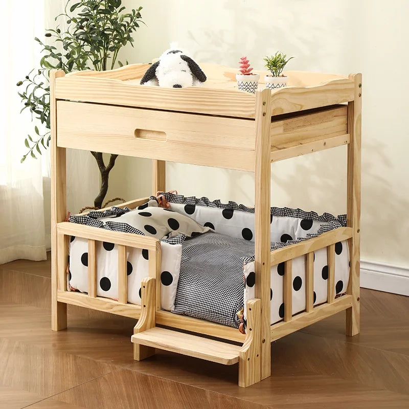 Letto principessa in legno massello a 2 strati per animali domestici Forniture universali per cani e gatti Comodo nido per cani traspirante Comoda scala da arrampicata
