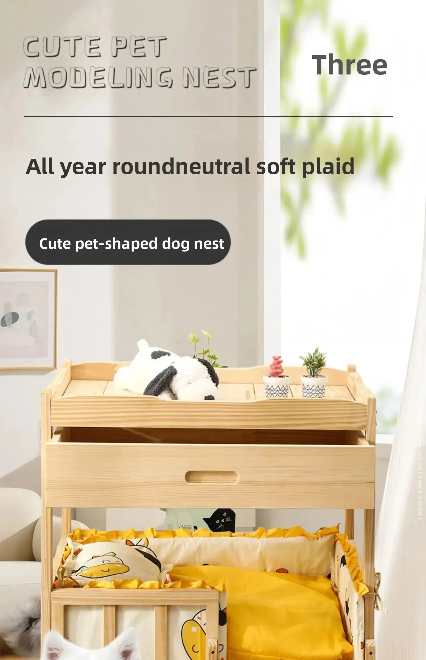 Letto principessa in legno massello a 2 strati per animali domestici Forniture universali per cani e gatti Comodo nido per cani traspirante Comoda scala da arrampicata