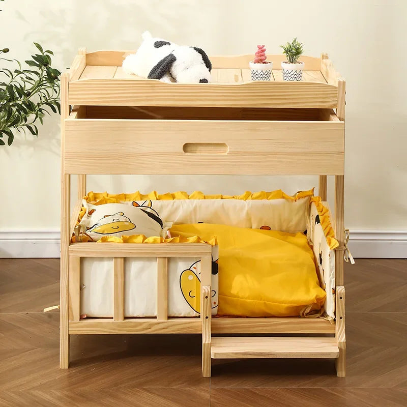 Letto principessa in legno massello a 2 strati per animali domestici Forniture universali per cani e gatti Comodo nido per cani traspirante Comoda scala da arrampicata