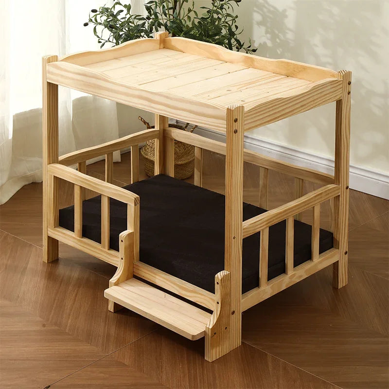 Letto principessa in legno massello a 2 strati per animali domestici Forniture universali per cani e gatti Comodo nido per cani traspirante Comoda scala da arrampicata