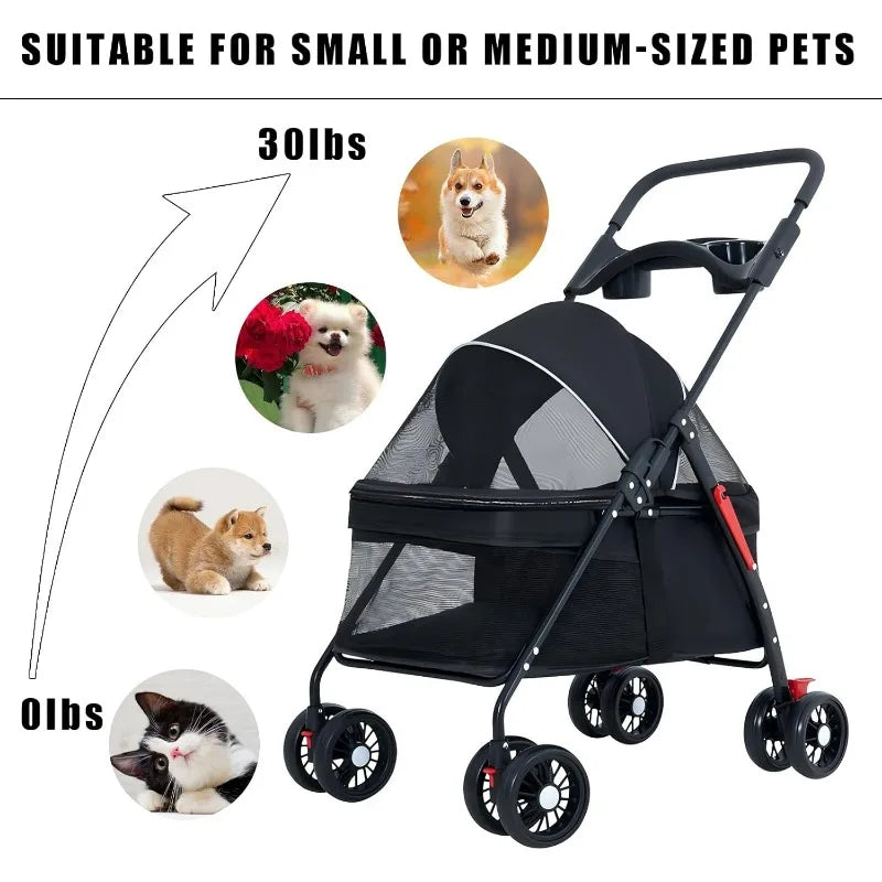 Passeggino per animali domestici Cani Gatti Orsacchiotto Passeggino Piccolo passeggino per animali domestici Leggero e pieghevole Adatto per cani da viaggio all'aperto
