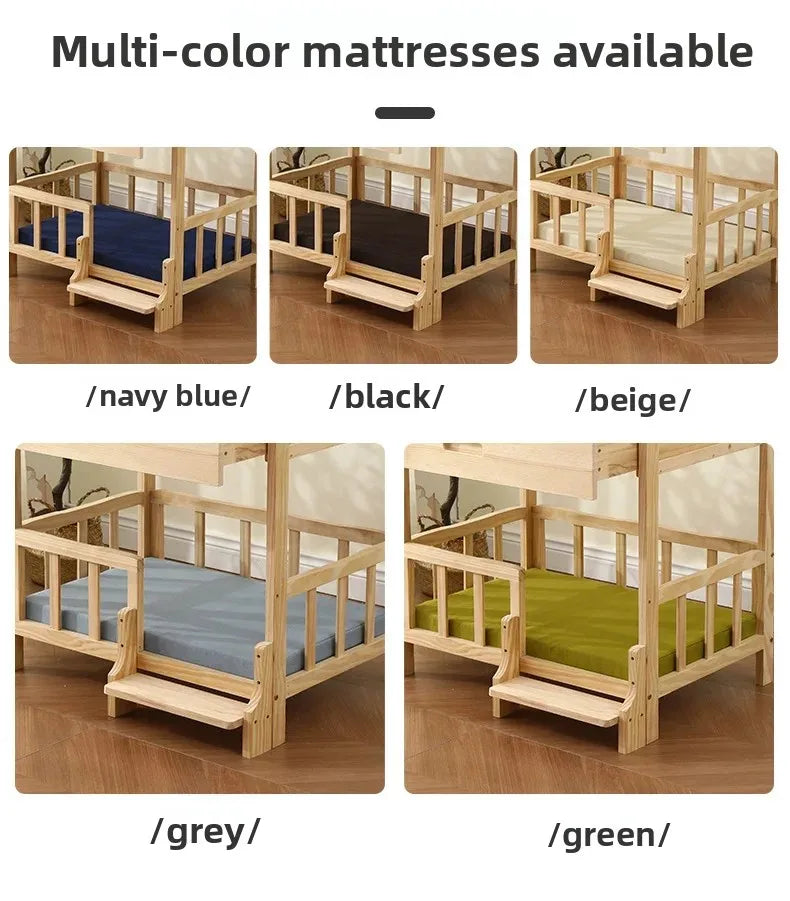 Letto principessa in legno massello a 2 strati per animali domestici Forniture universali per cani e gatti Comodo nido per cani traspirante Comoda scala da arrampicata