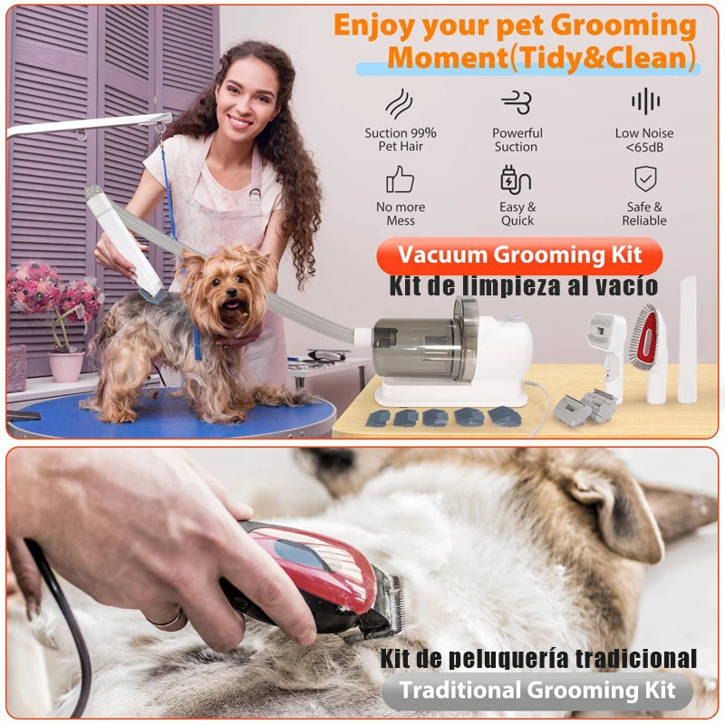 Toelettatrice multifunzionale per animali domestici e aspirazione sottovuoto all-in-one Set per toelettatura animali domestici con spinta da barba e spazzola per pettinare Per cani e gatti