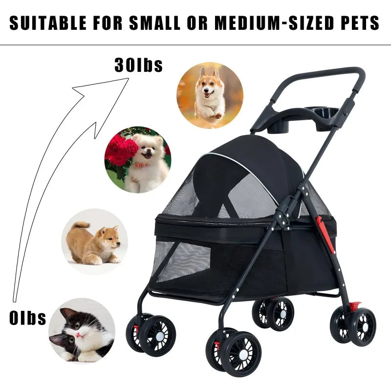 Passeggino per animali domestici Cani Gatti Orsacchiotto Passeggino Piccolo passeggino per animali domestici Leggero e pieghevole Adatto per cani da viaggio all'aperto