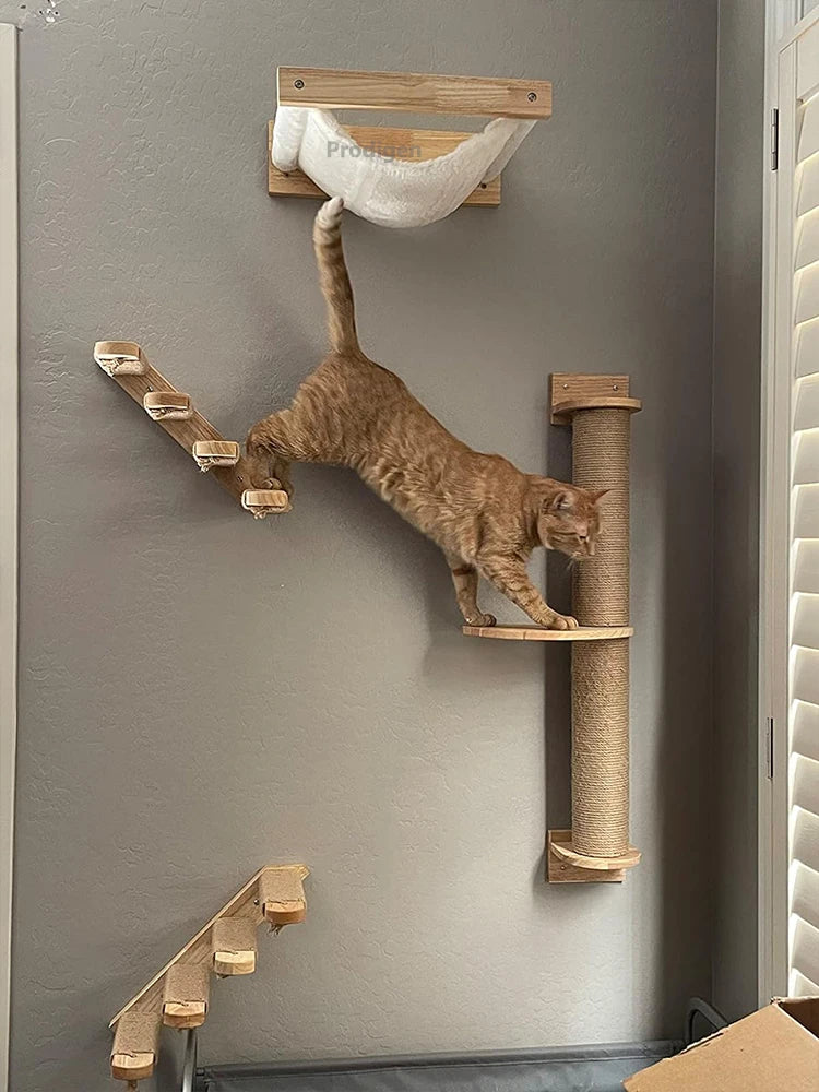 Mensola da arrampicata per gatti montata a parete gradini mobili da parete scala con corda in sisal tiragraffi albero per gatti gattini che dormono