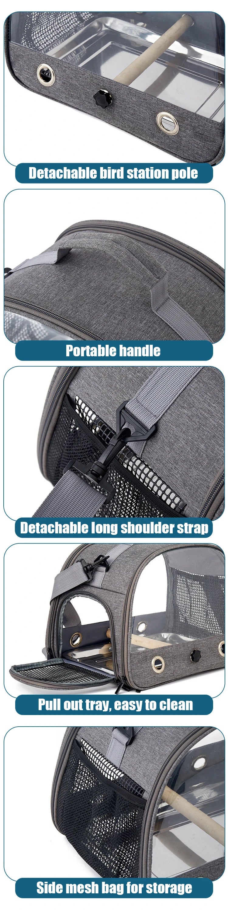 Gabbia per uccelli da viaggio portatile per trasporto di uccelli con vassoio Borsa per uccelli multifunzionale per pappagalli per piccoli animali domestici Trasportino per gatti da esterno