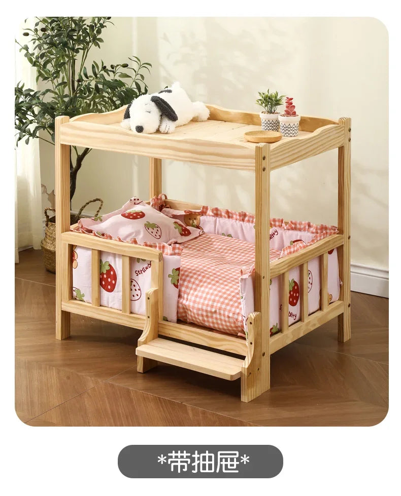 Letto principessa in legno massello a 2 strati per animali domestici Forniture universali per cani e gatti Comodo nido per cani traspirante Comoda scala da arrampicata