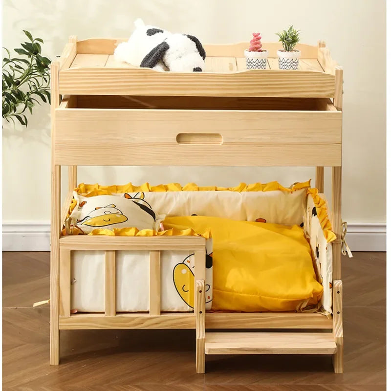 Letto principessa in legno massello a 2 strati per animali domestici Forniture universali per cani e gatti Comodo nido per cani traspirante Comoda scala da arrampicata