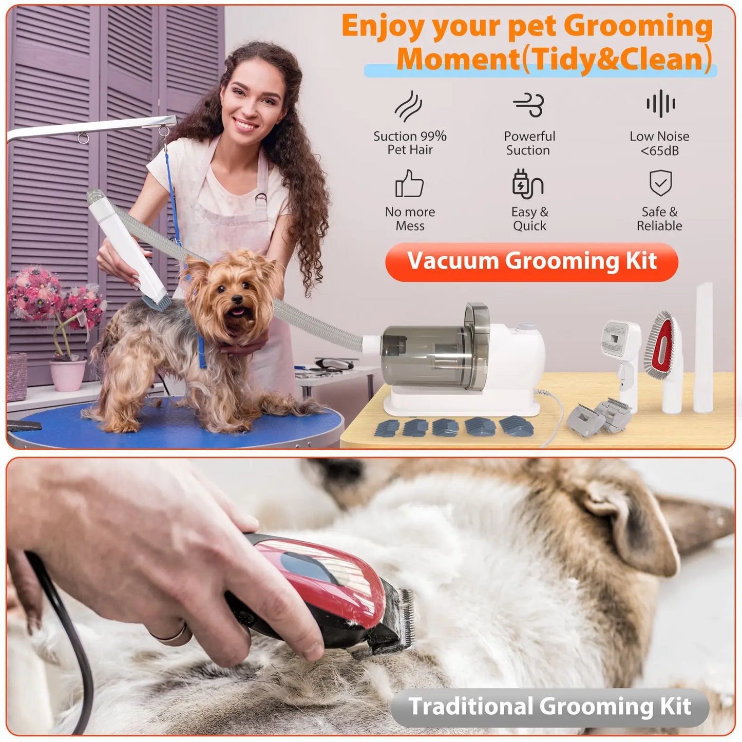 Toelettatrice multifunzionale per animali domestici e aspirazione sottovuoto all-in-one Set per toelettatura animali domestici con spinta da barba e spazzola per pettinare Per cani e gatti