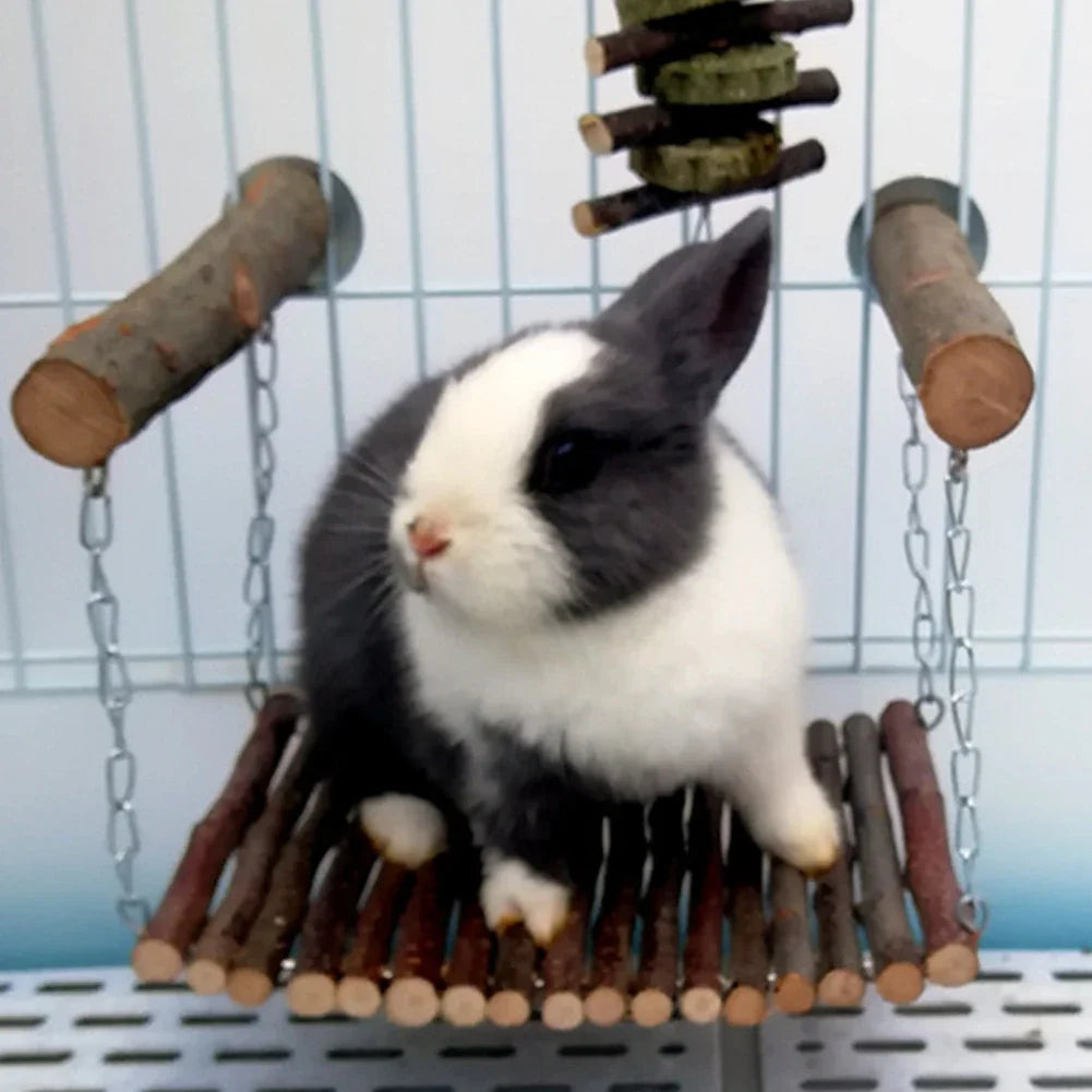 Chinchilla Kaninchen Holzschaukel Hamster Hängematte Kauspielzeug Kleintier Hängebetten Ast Holzfuttermatte für Meerschweinchen