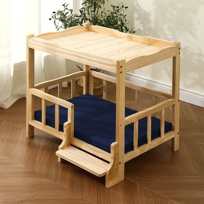 Letto principessa in legno massello a 2 strati per animali domestici Forniture universali per cani e gatti Comodo nido per cani traspirante Comoda scala da arrampicata