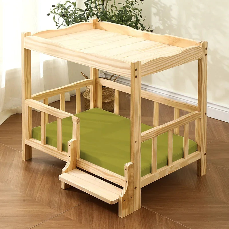 Letto principessa in legno massello a 2 strati per animali domestici Forniture universali per cani e gatti Comodo nido per cani traspirante Comoda scala da arrampicata
