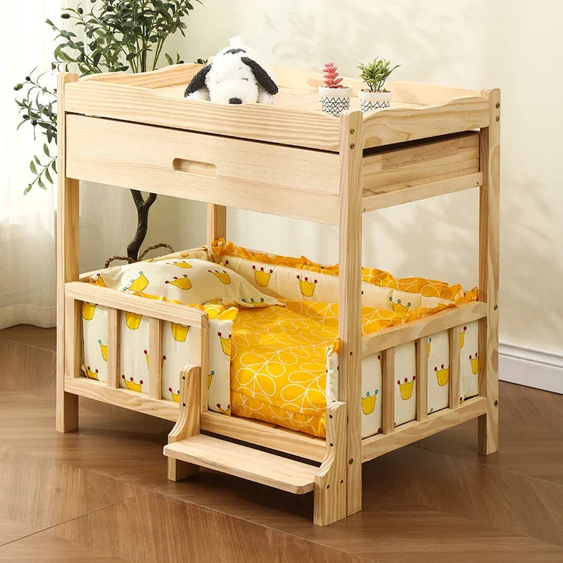 Letto principessa in legno massello a 2 strati per animali domestici Forniture universali per cani e gatti Comodo nido per cani traspirante Comoda scala da arrampicata