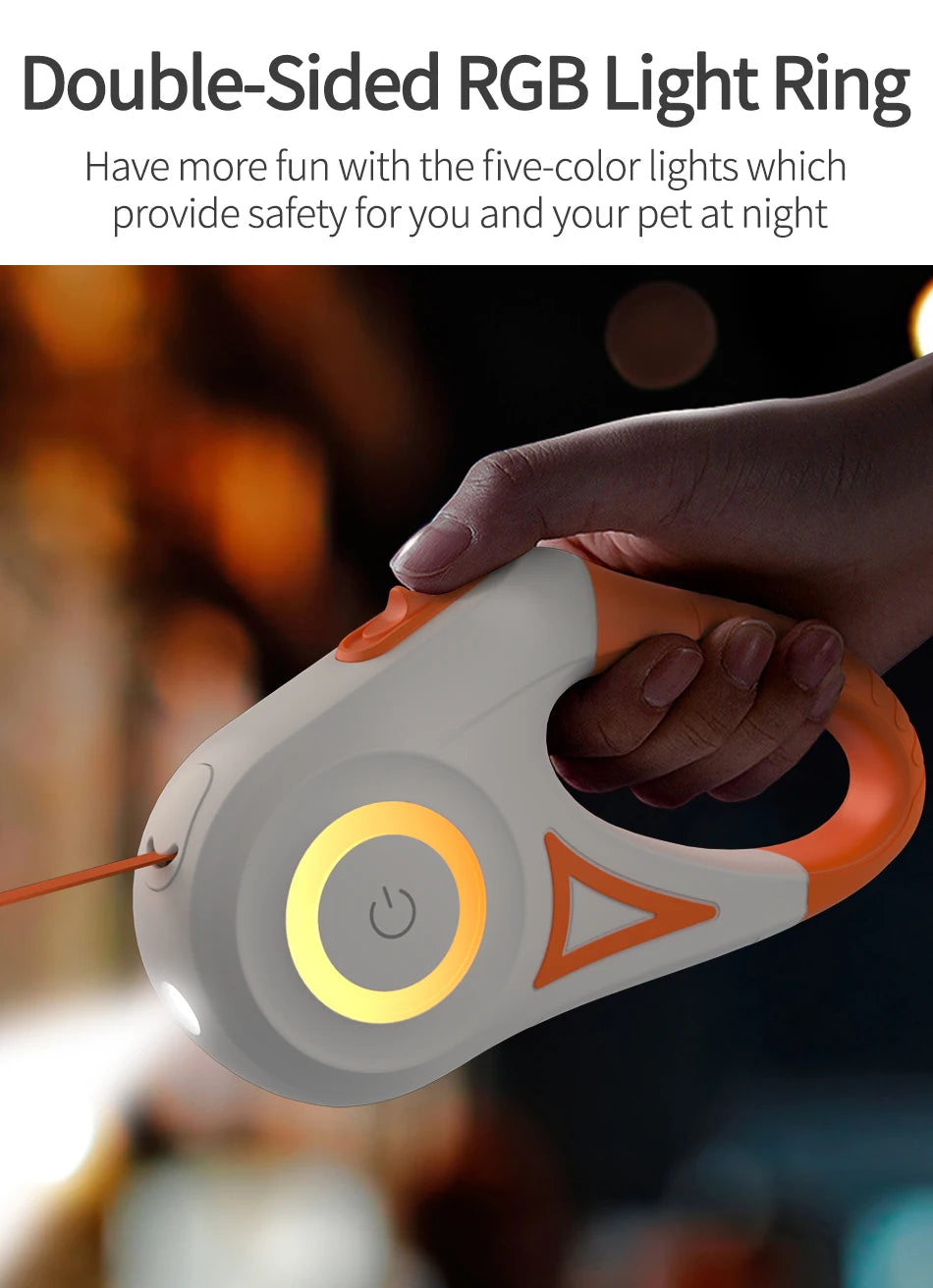 ROJECO 5M Guinzaglio automatico per cani Retrattile LED Luminoso Leading Cinghie luminose di moda per cuccioli di cane Pet Flexi Walking Running Piombo