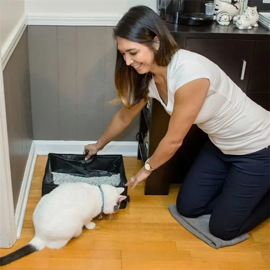 Lettiera per gatti pieghevole con coperchio e cerniera