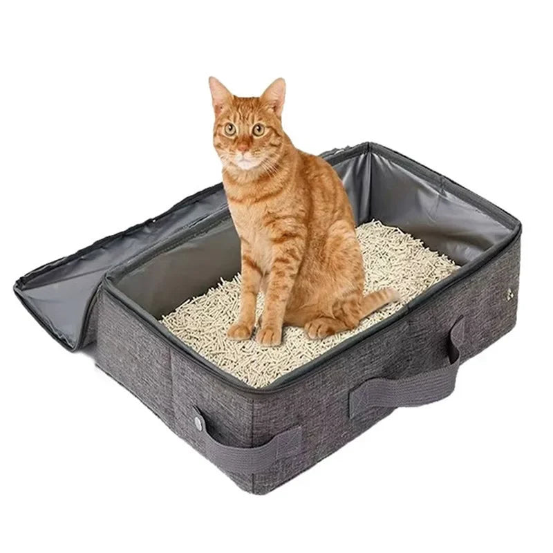 Lettiera per gatti pieghevole con coperchio e cerniera
