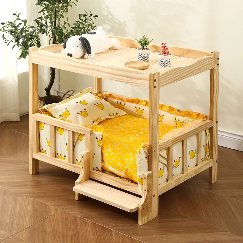 Letto principessa in legno massello a 2 strati per animali domestici Forniture universali per cani e gatti Comodo nido per cani traspirante Comoda scala da arrampicata