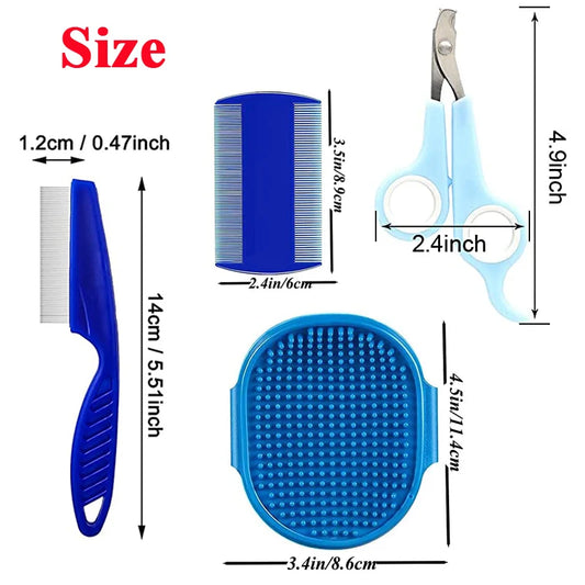 Kit per toelettatura del coniglio Smacchiatore a strappo Pettini per pulizia Tagliaunghie per animali domestici Shampoo bifacciale Spazzola da bagno per coniglietto d'India