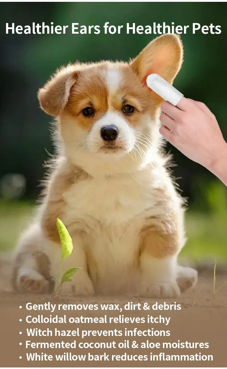 Prodotti per la pulizia degli animali Salviette per la pulizia delle orecchie Cura delle orecchie Punta delle dita Rimozione degli acari dell'orecchio Prodotti per la pulizia delle orecchie del gatto e del cane