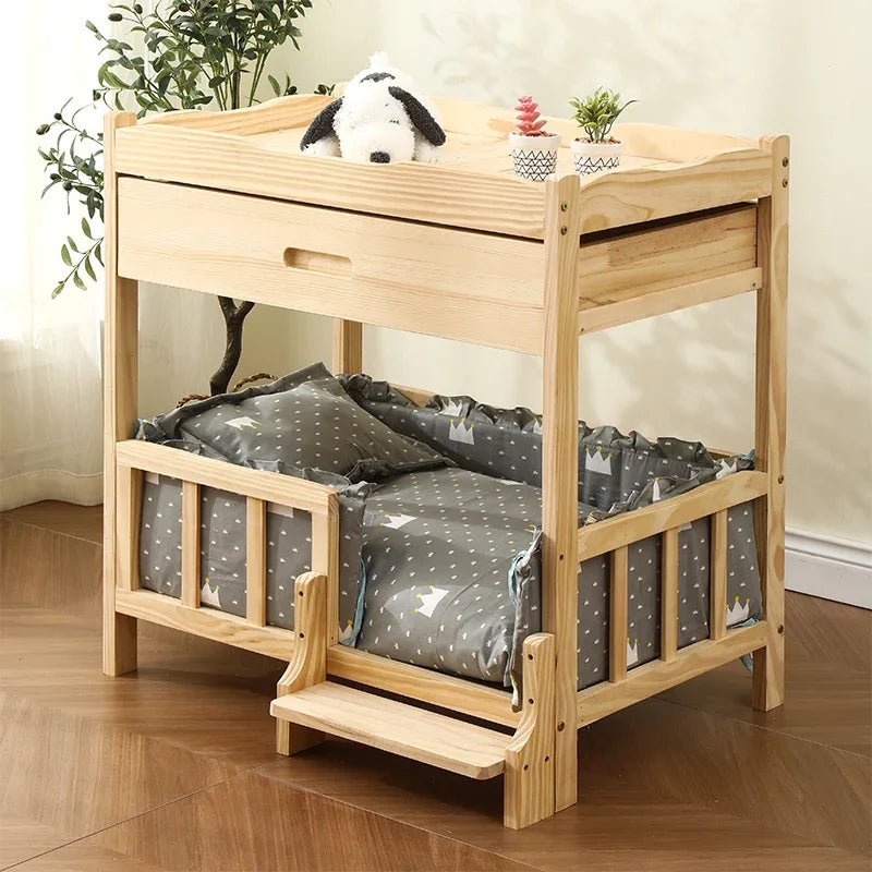 Letto principessa in legno massello a 2 strati per animali domestici Forniture universali per cani e gatti Comodo nido per cani traspirante Comoda scala da arrampicata