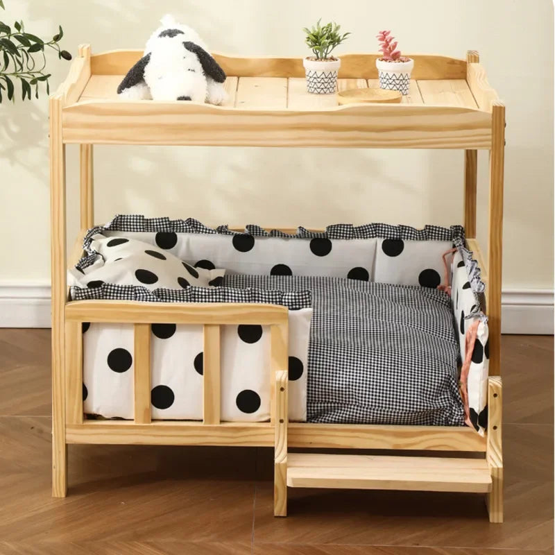 Letto principessa in legno massello a 2 strati per animali domestici Forniture universali per cani e gatti Comodo nido per cani traspirante Comoda scala da arrampicata