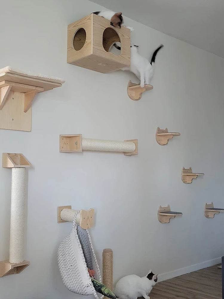 Mensola da arrampicata per gatti montata a parete gradini mobili da parete scala con corda in sisal tiragraffi albero per gatti gattini che dormono