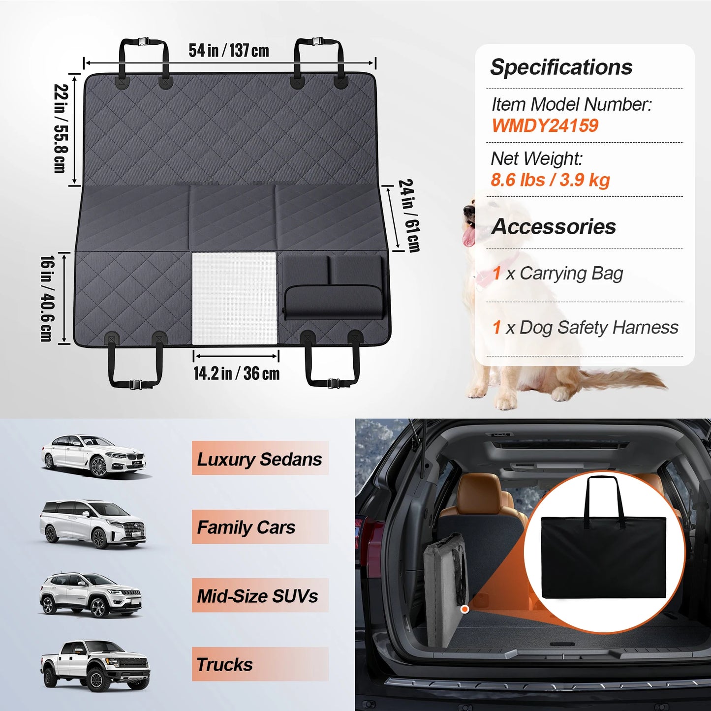 SucceBuy Prolunga per sedile posteriore per cani Amaca per cani per sedile posteriore per auto Coprisedile per auto con fondo rigido impermeabile per sedile posteriore