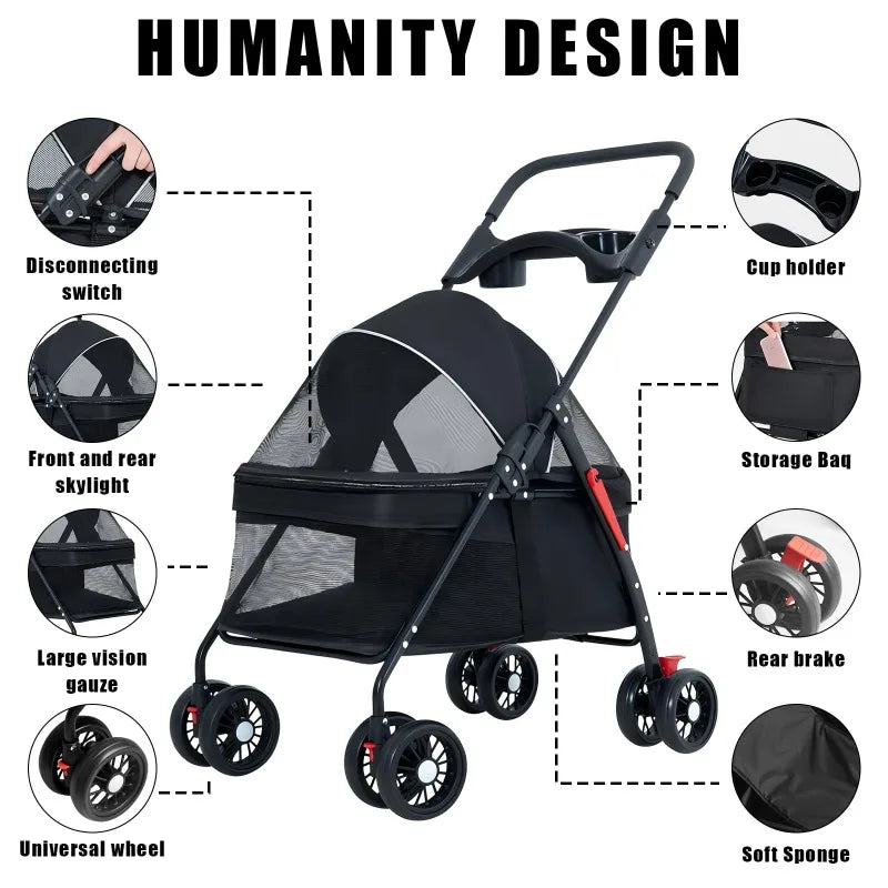 Passeggino per animali domestici Cani Gatti Orsacchiotto Passeggino Piccolo passeggino per animali domestici Leggero e pieghevole Adatto per cani da viaggio all'aperto