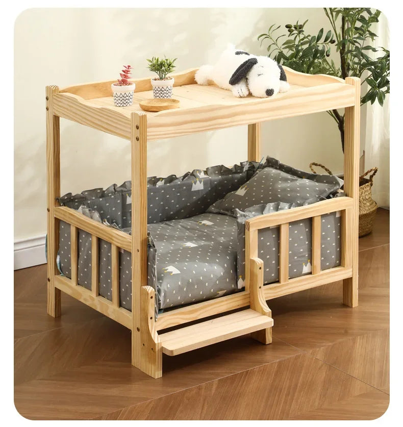 Letto principessa in legno massello a 2 strati per animali domestici Forniture universali per cani e gatti Comodo nido per cani traspirante Comoda scala da arrampicata