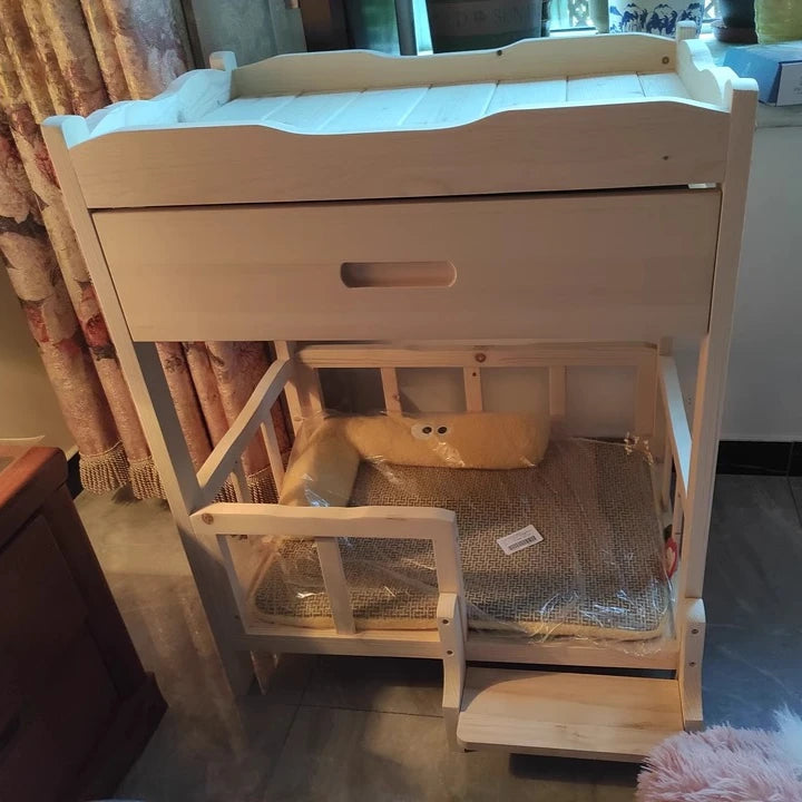 Letto principessa in legno massello a 2 strati per animali domestici Forniture universali per cani e gatti Comodo nido per cani traspirante Comoda scala da arrampicata