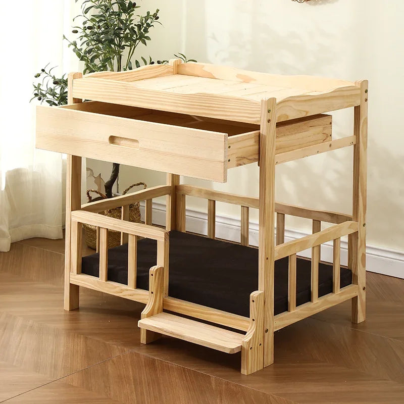 Letto principessa in legno massello a 2 strati per animali domestici Forniture universali per cani e gatti Comodo nido per cani traspirante Comoda scala da arrampicata