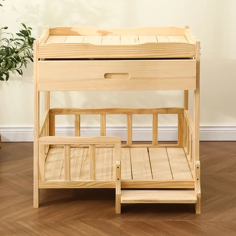Letto principessa in legno massello a 2 strati per animali domestici Forniture universali per cani e gatti Comodo nido per cani traspirante Comoda scala da arrampicata