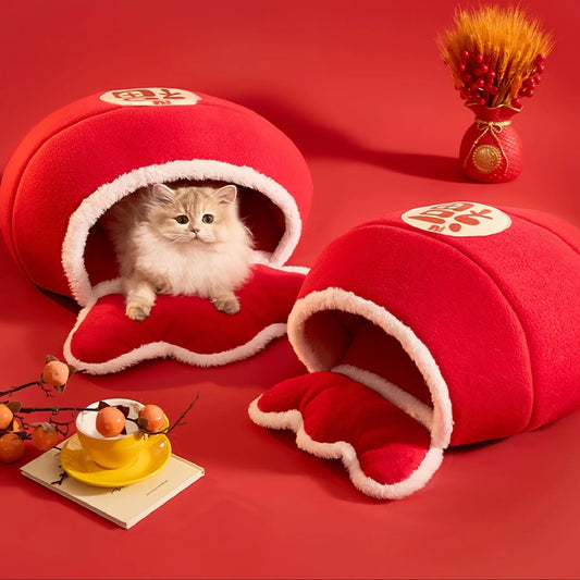 Sacco a pelo per cani Capodanno Burrowing Letto per gatti Peluche Morbido Cucciolo Burrow Pad Gattino Cuddler Letti per gatti spessi e caldi nido per animali domestici