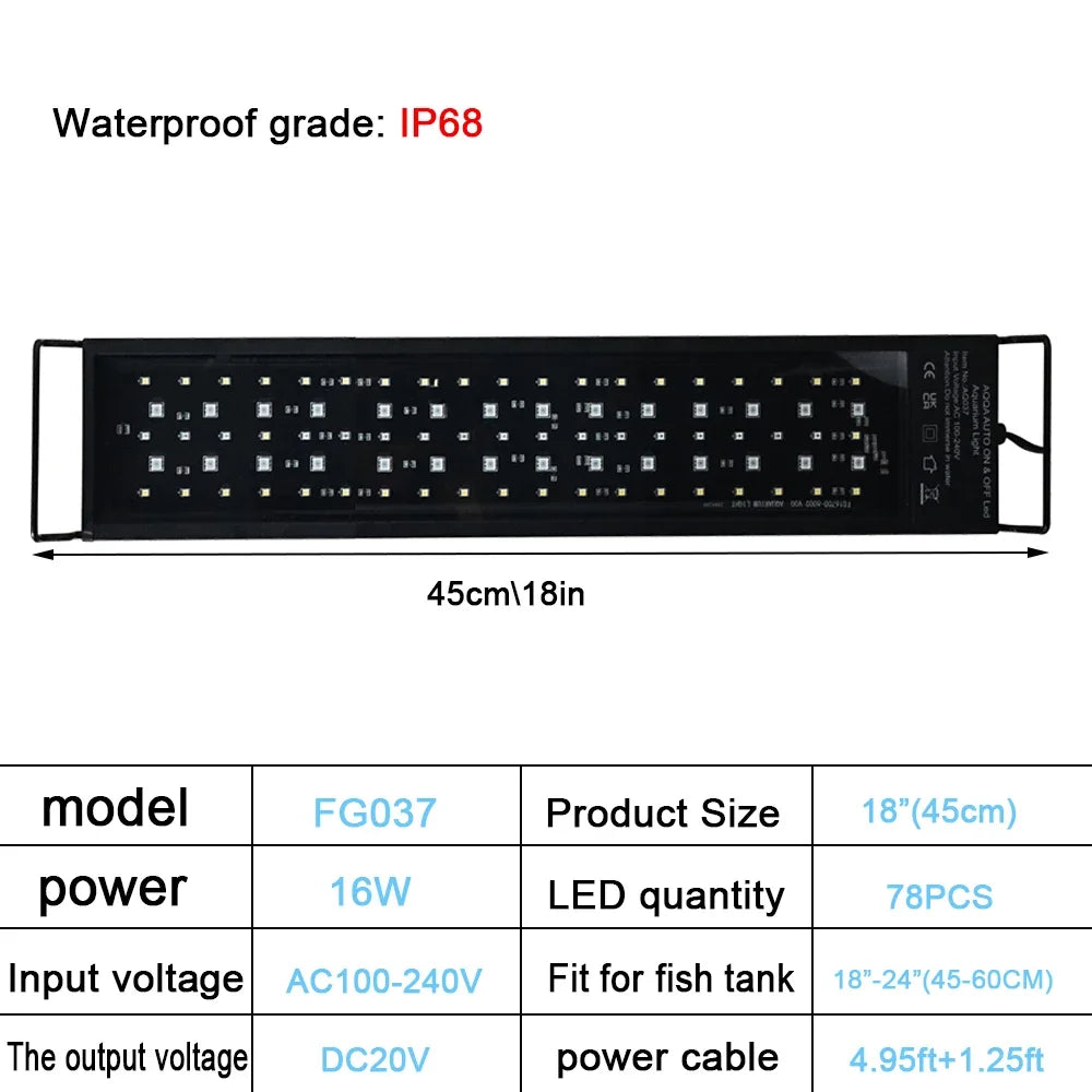 30-60 Zentimeter Aquarium 24/7 Vollspektrum LED-Beleuchtung Aquarium-Dekorationslampe für Wasserpflanzenwachstum IP68 Wasserdicht 100 V-240 V