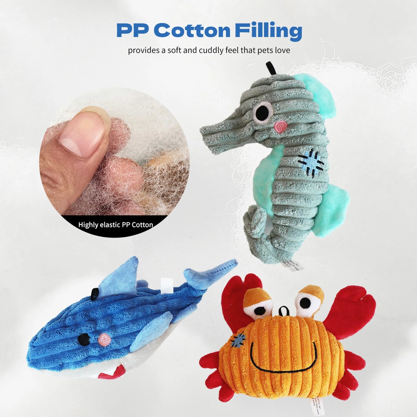 Giocattoli di peluche per cani di piccola taglia Peluche cigolante per cuccioli Cane di piccola taglia Serie Ocean Giocattoli di peluche per cani di taglia piccola e media
