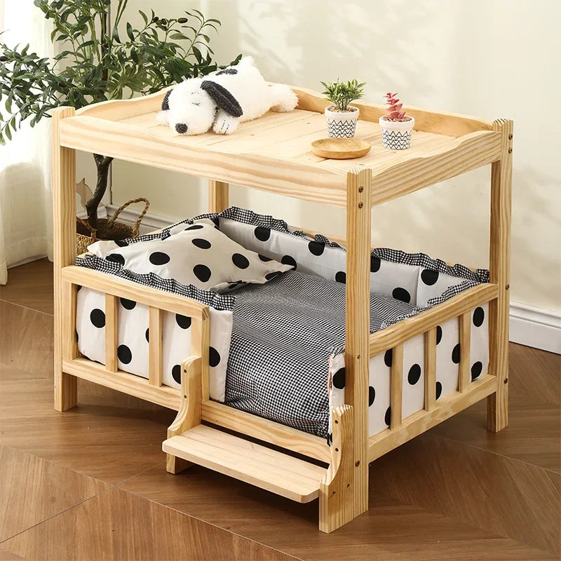 Letto principessa in legno massello a 2 strati per animali domestici Forniture universali per cani e gatti Comodo nido per cani traspirante Comoda scala da arrampicata