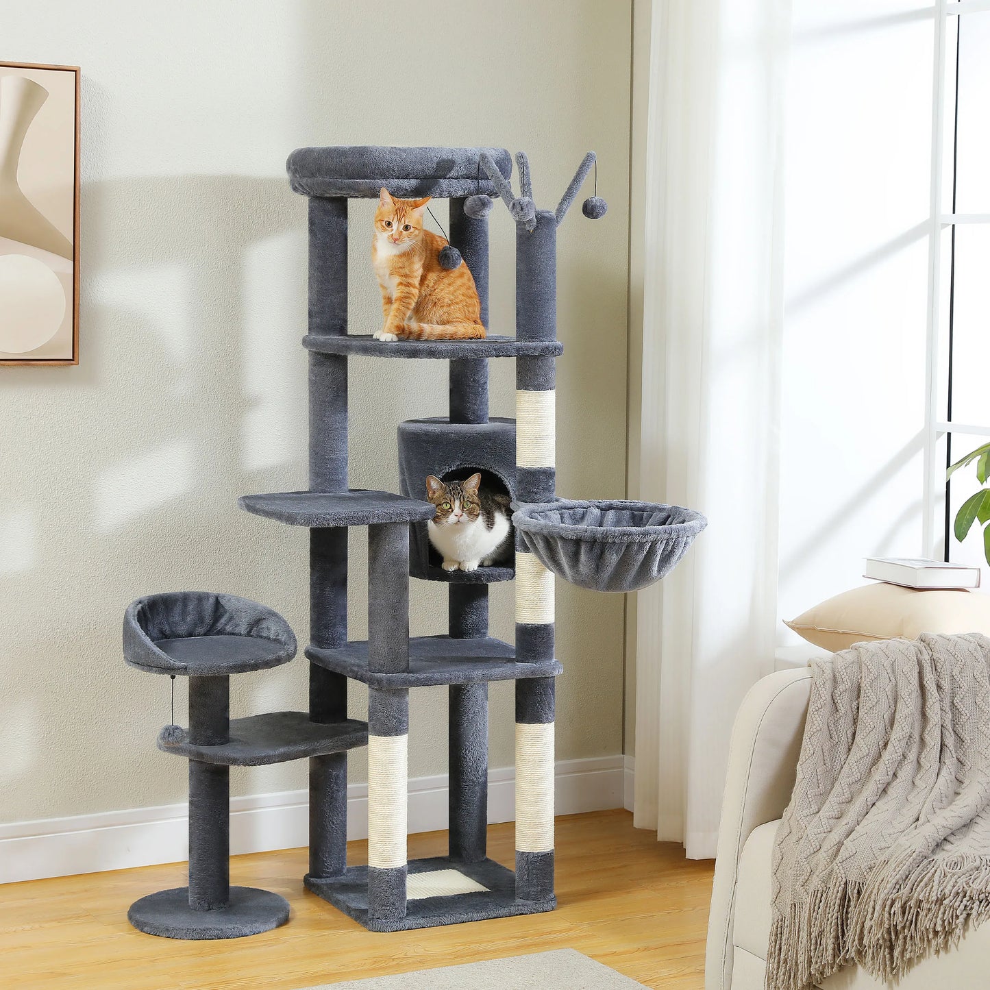 Grande albero per gatti per gatti grandi da interni Torre per gatti alta per gatti grassi con amaca super grande, alberi da arrampicata per gatti con tiragraffi