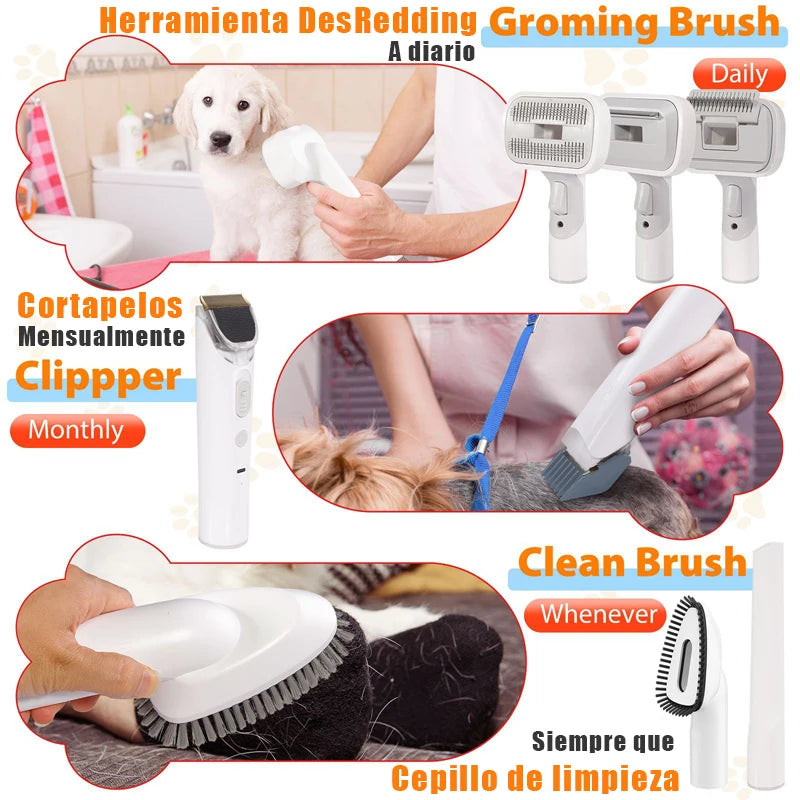 Toelettatrice multifunzionale per animali domestici e aspirazione sottovuoto all-in-one Set per toelettatura animali domestici con spinta da barba e spazzola per pettinare Per cani e gatti