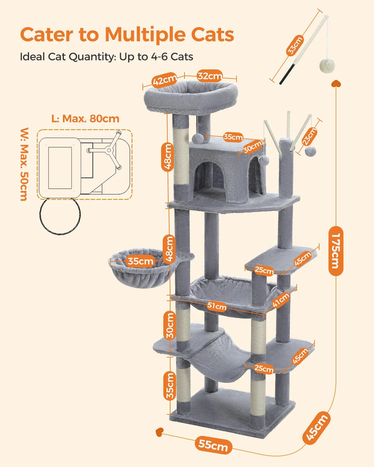 Grande albero per gatti per gatti grandi da interni Torre per gatti alta per gatti grassi con amaca super grande, alberi da arrampicata per gatti con tiragraffi