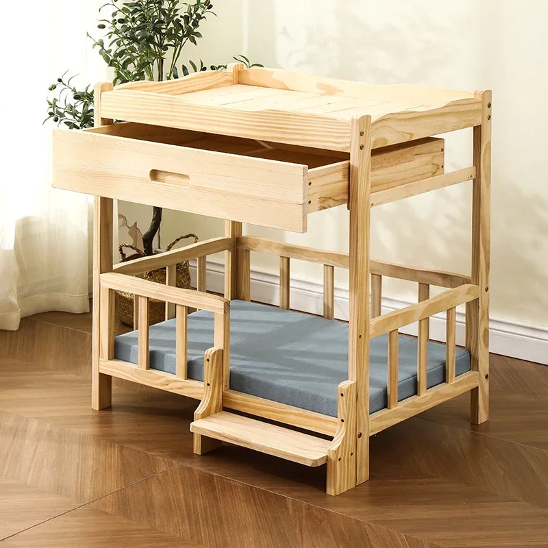 Letto principessa in legno massello a 2 strati per animali domestici Forniture universali per cani e gatti Comodo nido per cani traspirante Comoda scala da arrampicata
