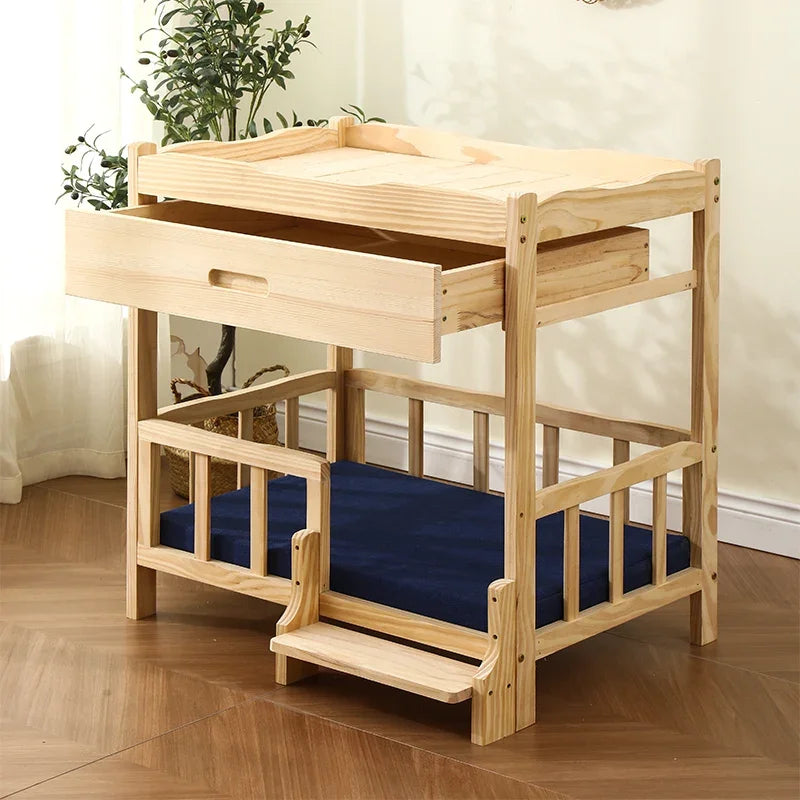 Letto principessa in legno massello a 2 strati per animali domestici Forniture universali per cani e gatti Comodo nido per cani traspirante Comoda scala da arrampicata