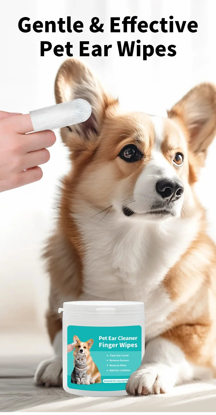 Prodotti per la pulizia degli animali Salviette per la pulizia delle orecchie Cura delle orecchie Punta delle dita Rimozione degli acari dell'orecchio Prodotti per la pulizia delle orecchie del gatto e del cane