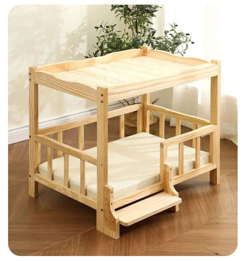 Letto principessa in legno massello a 2 strati per animali domestici Forniture universali per cani e gatti Comodo nido per cani traspirante Comoda scala da arrampicata