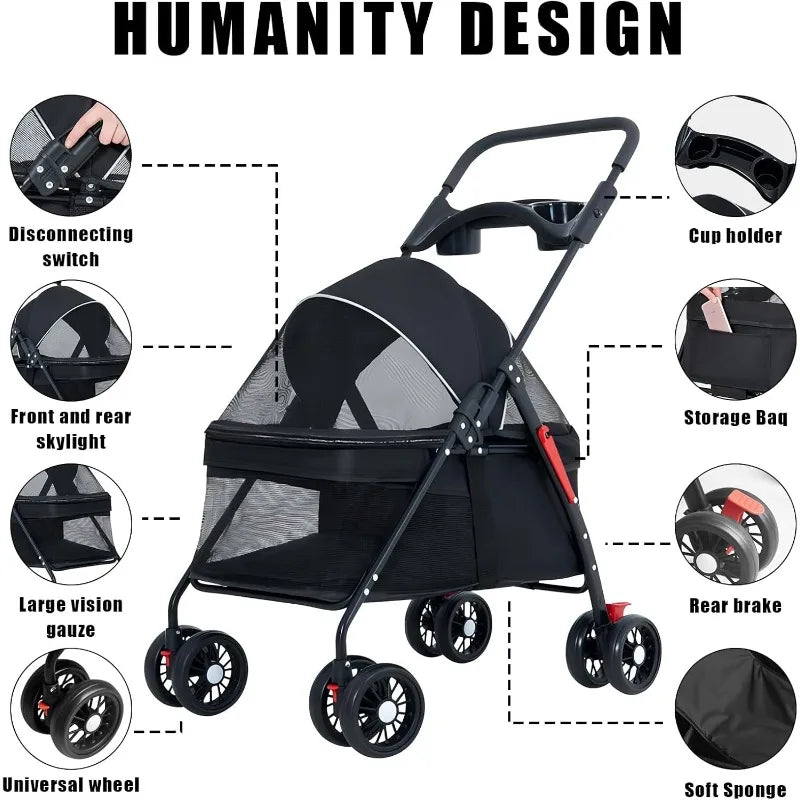 Passeggino per animali domestici Cani Gatti Orsacchiotto Passeggino Piccolo passeggino per animali domestici Leggero e pieghevole Adatto per cani da viaggio all'aperto