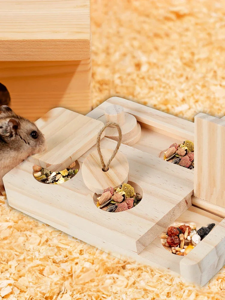 Futterautomat aus Holz für Kleintiere