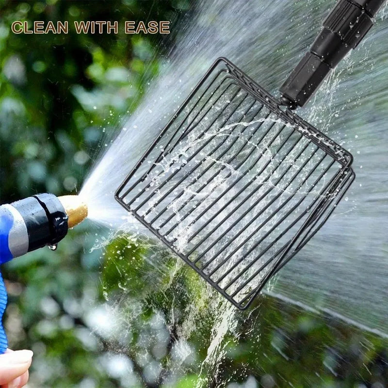 Paletta per lettiera per gatti estensibile Pala per setacciatura per pollaio Manico lungo Accessori in metallo Strumenti per la separazione di cacca e detriti da giardino